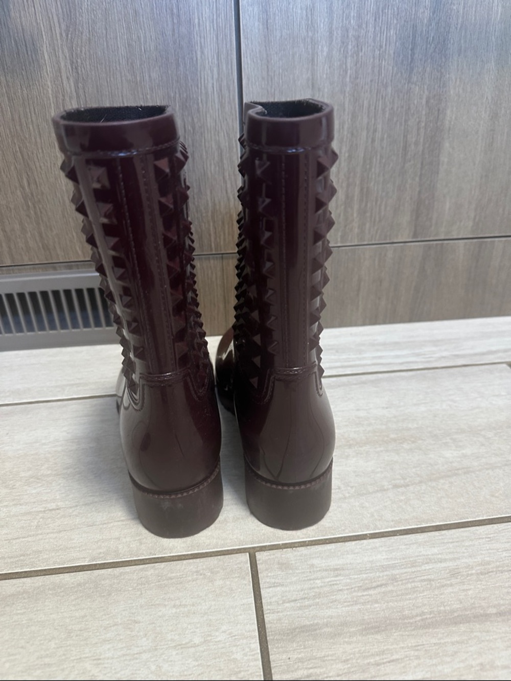Valentino Burgundy Studded Rain Boots - Picture 3 of 5